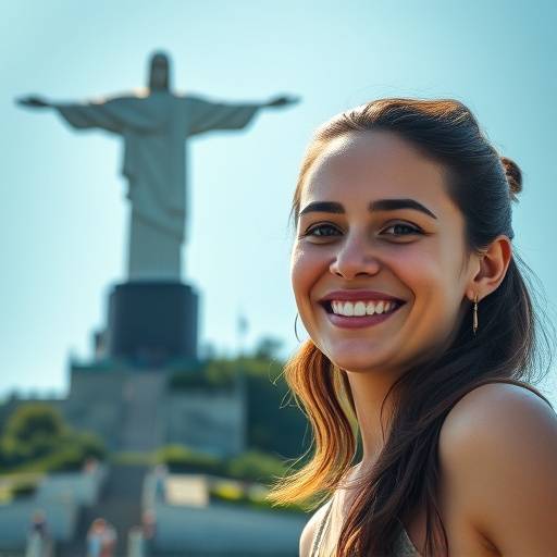 Foto de Ana Beatriz Ferreira, fundadora da CodeCrafters Brasil, sorrindo em frente ao Cristo Redentor