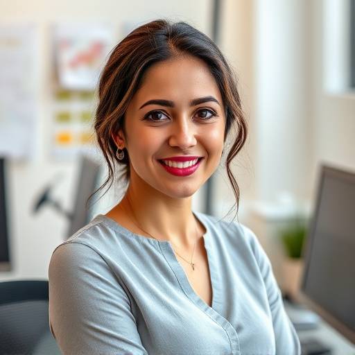 Foto de Mariana Oliveira, ex-aluna da CodeCrafters Brasil, em um ambiente de trabalho